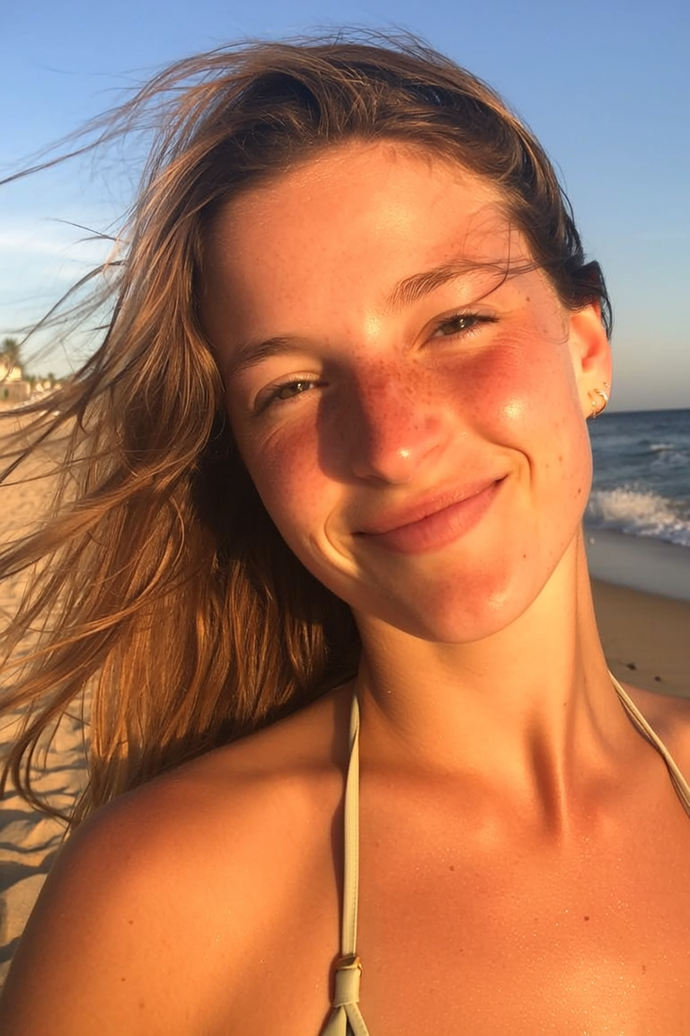 Woman with golden hour glow on the beach