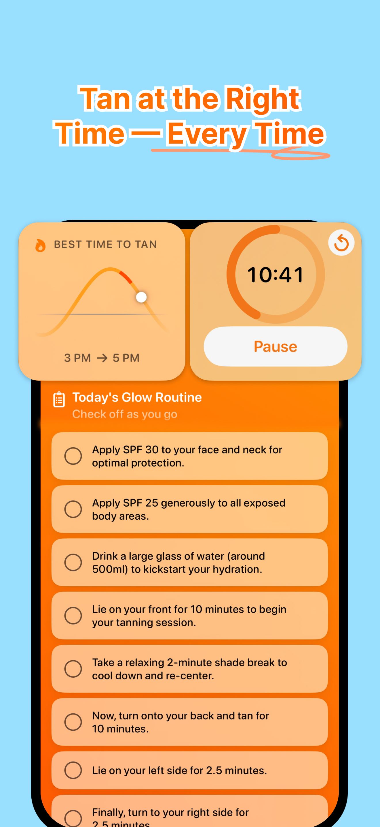 Tanning routine and timer